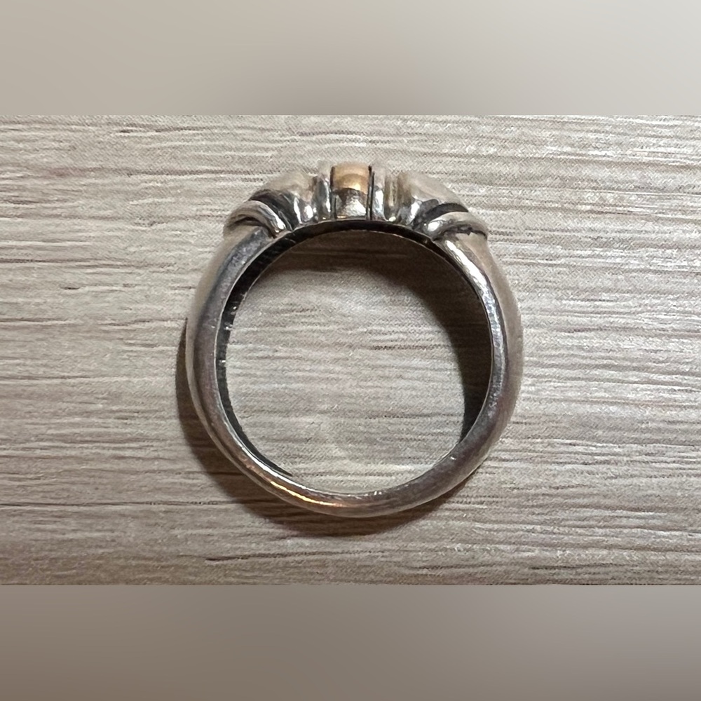Designer Signed JA Sterling Silver & 18K Yellow Gold Accented Band Ring, Size 6 - Picture 7 of 11
